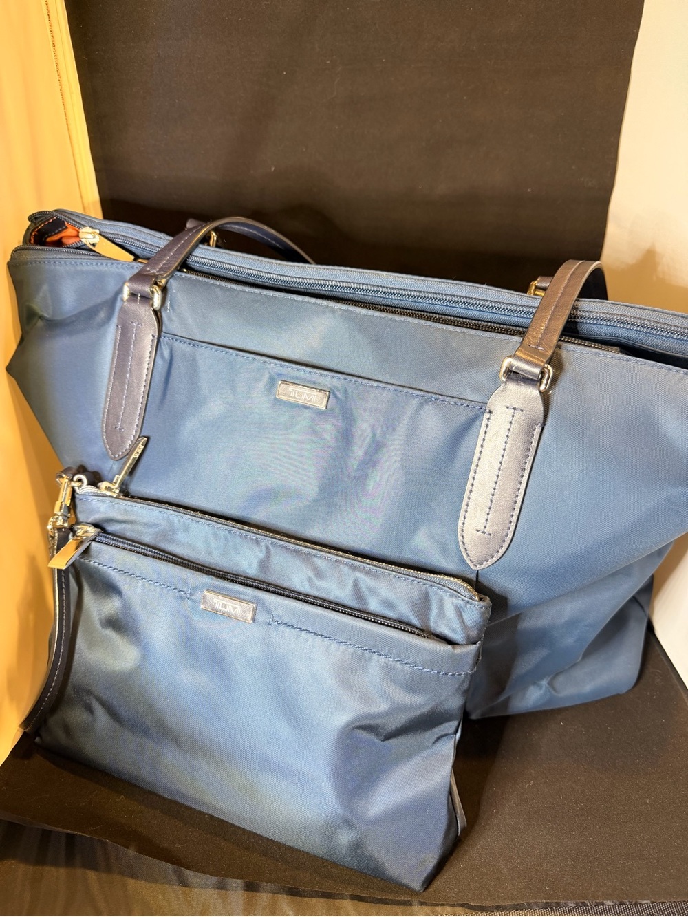 Tumi Navy Nylon Laptop Tote with Matching Pouch